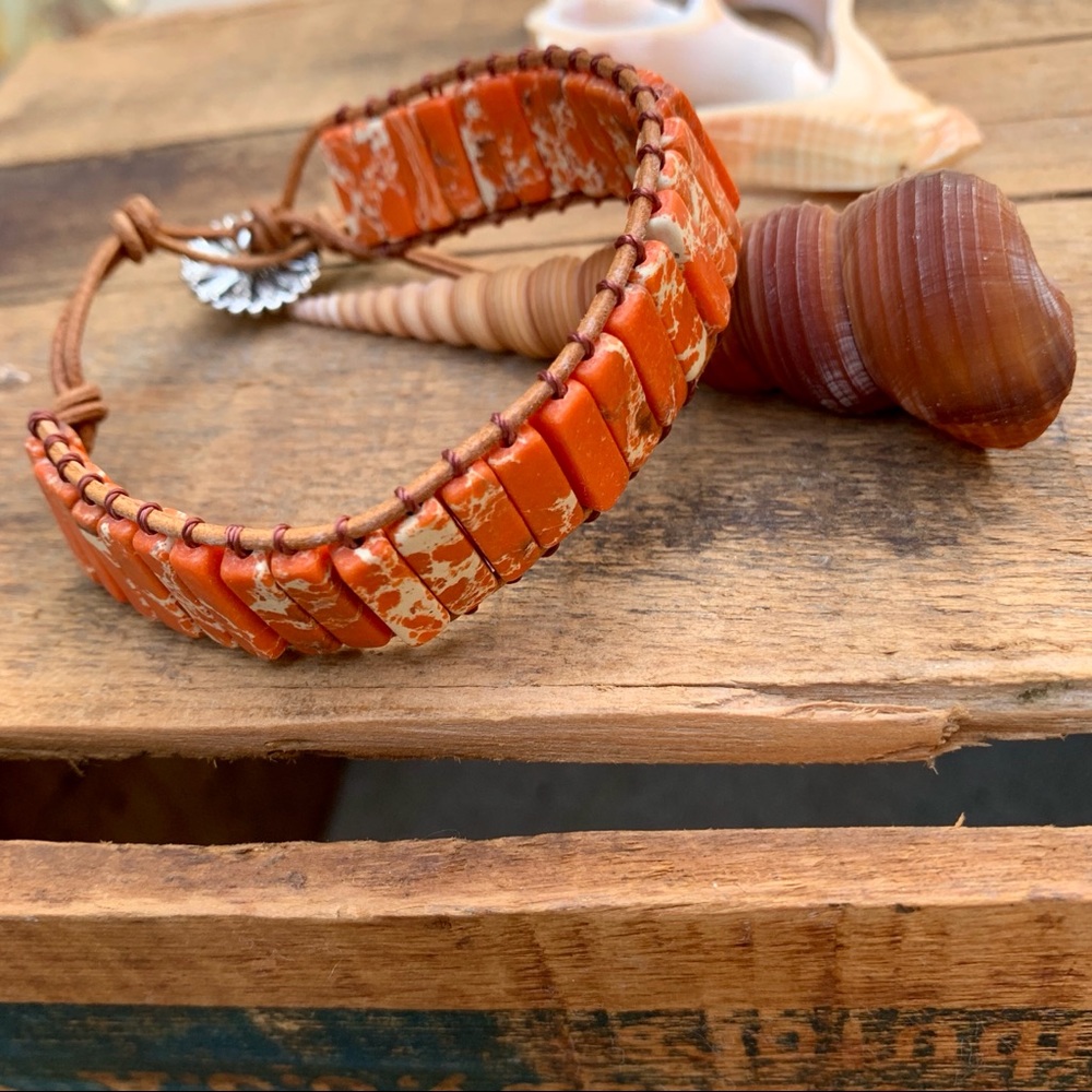 ✨NATURAL JASPER STONE + LEATHER WIDE BOHO BRACELET